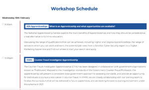 NATIONAL APPRENTICESHIP SHOW SCHEDULE SCREENSHOT