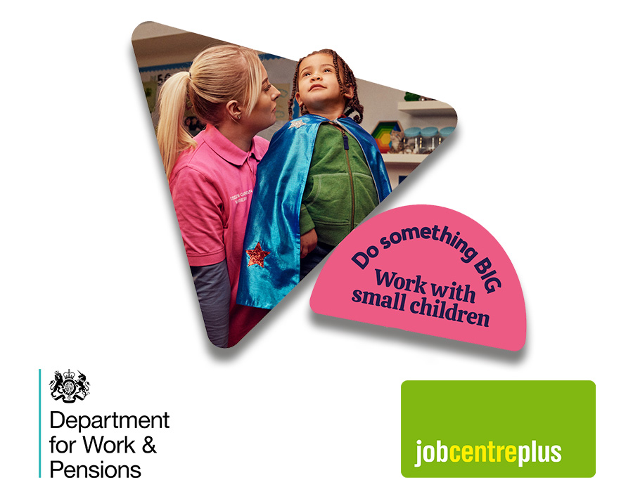 Young female carer supporting young male child