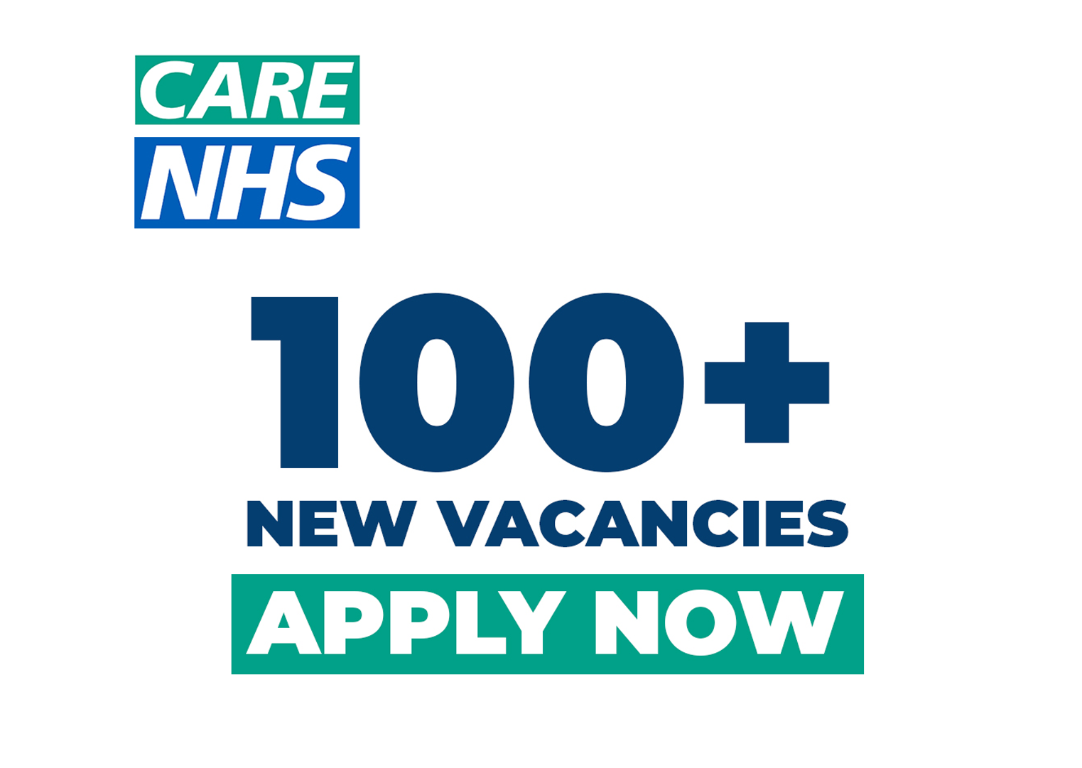 Graphic highlight more than 100 NHS vacancies - blue text - white text on green banner