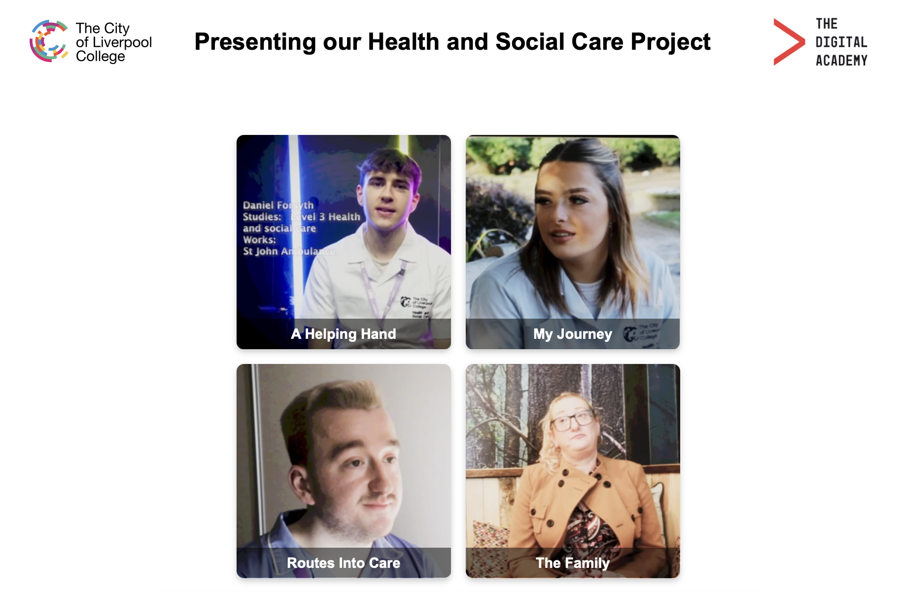 Image showing four tiles with male and females representing health and social care project