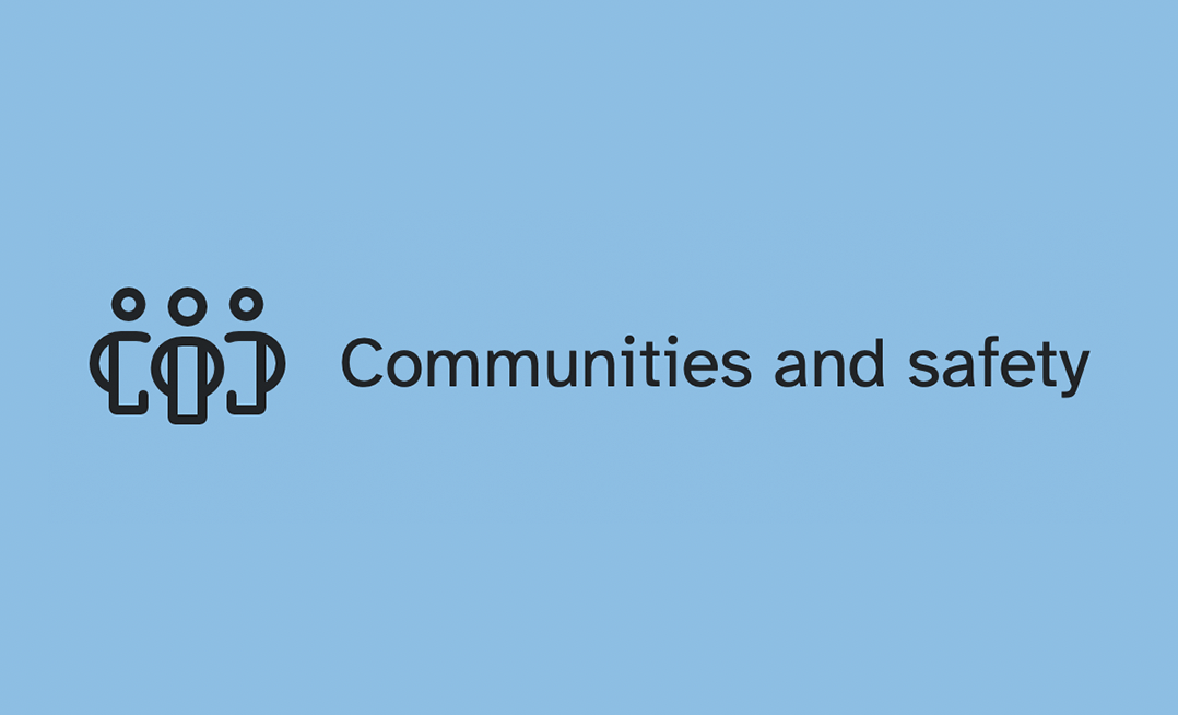 Communities and safety logo on light blue background
