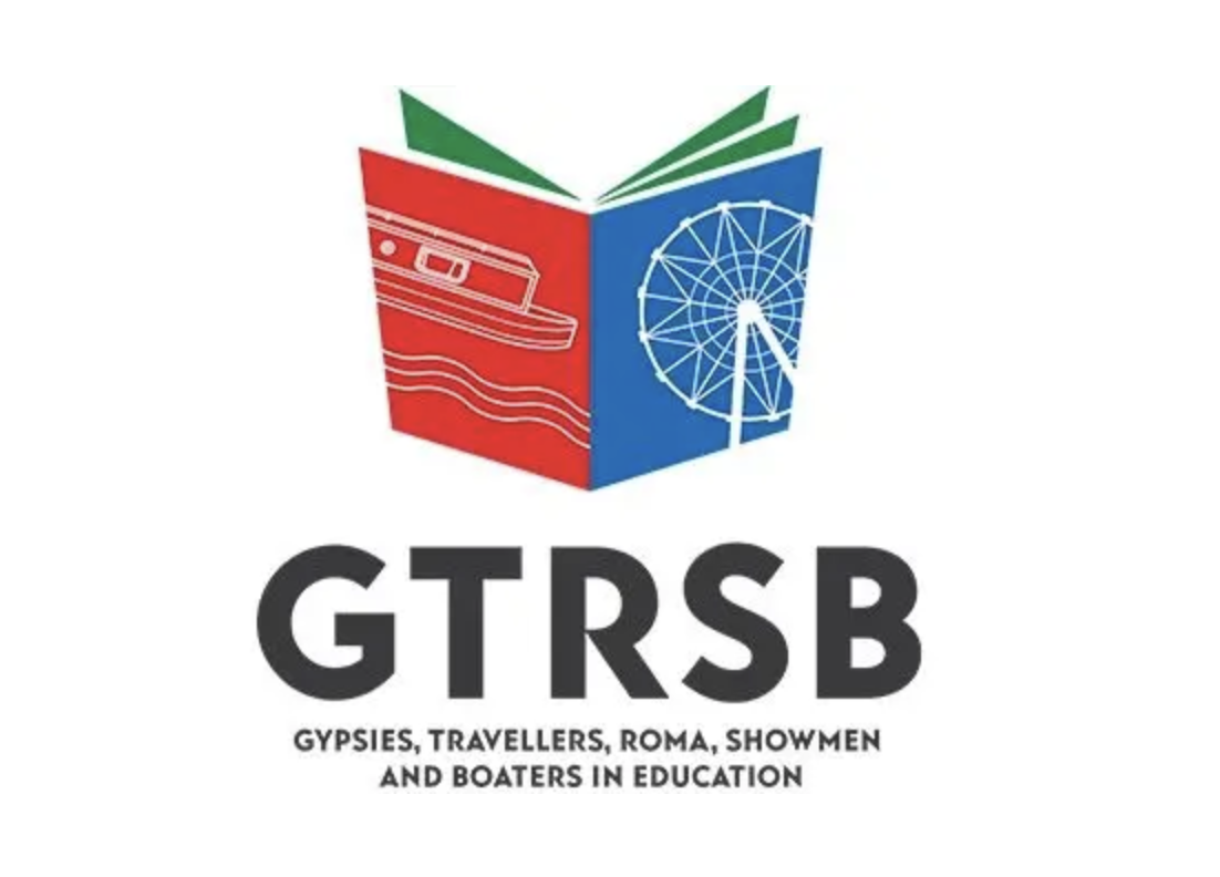 GTRSB logo in black text with multi coloured book icon
